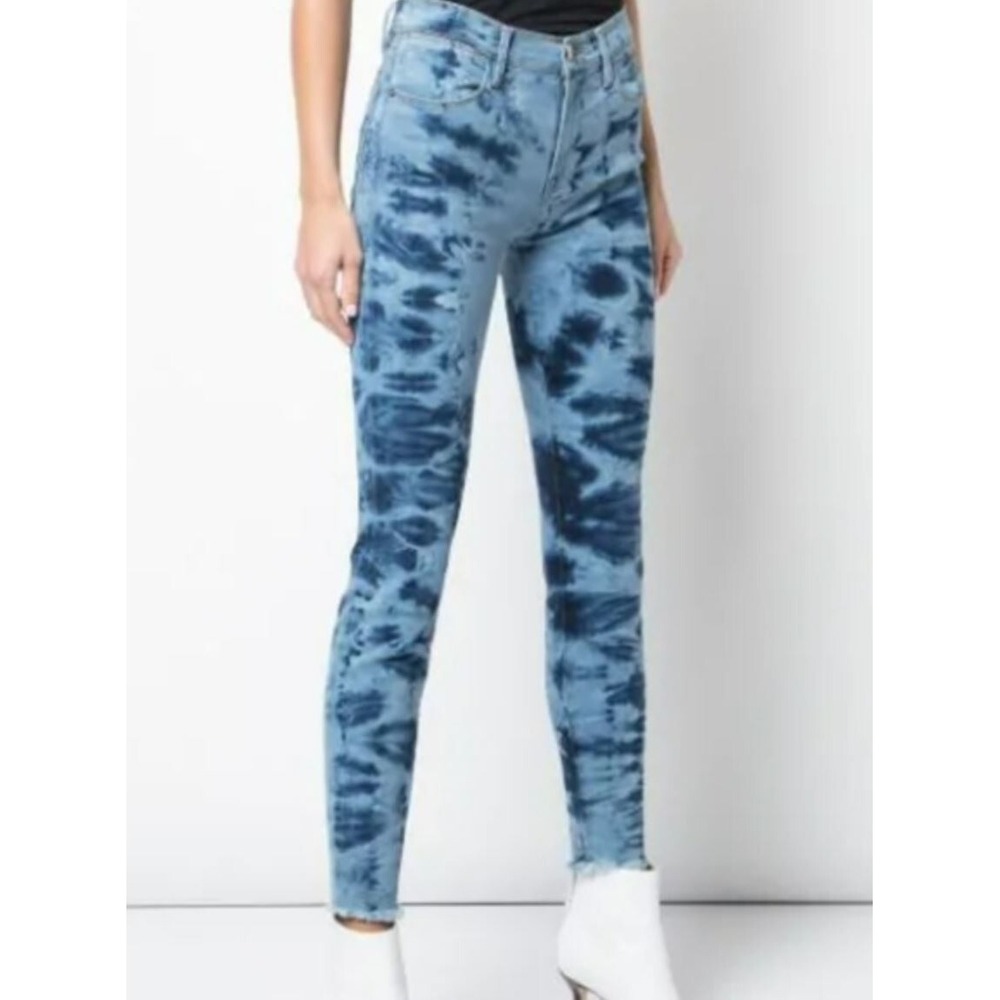 FRAME Le High Skinny Crop Jeans Tie Dye Blue LHSKC230 High Rise 26 USA